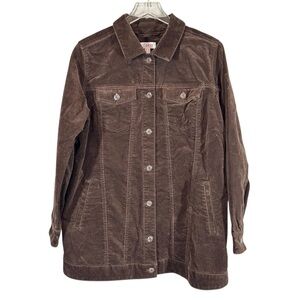D & CO. Women's Medium Long Chocolate Brown Corduroy Button Down Trucker Jacket